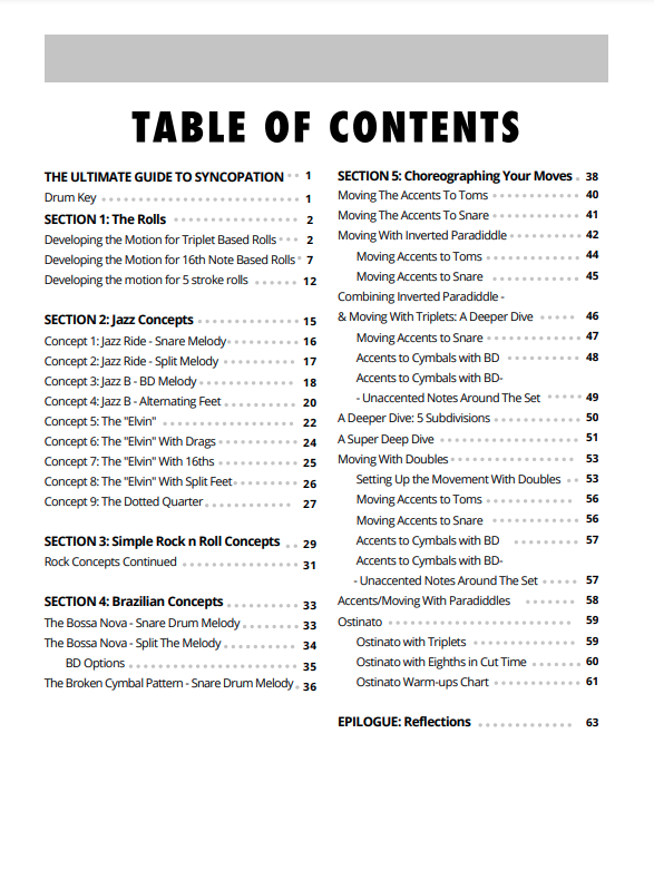 The Ultimate Guide to Syncopation - Índice - Table of Contents